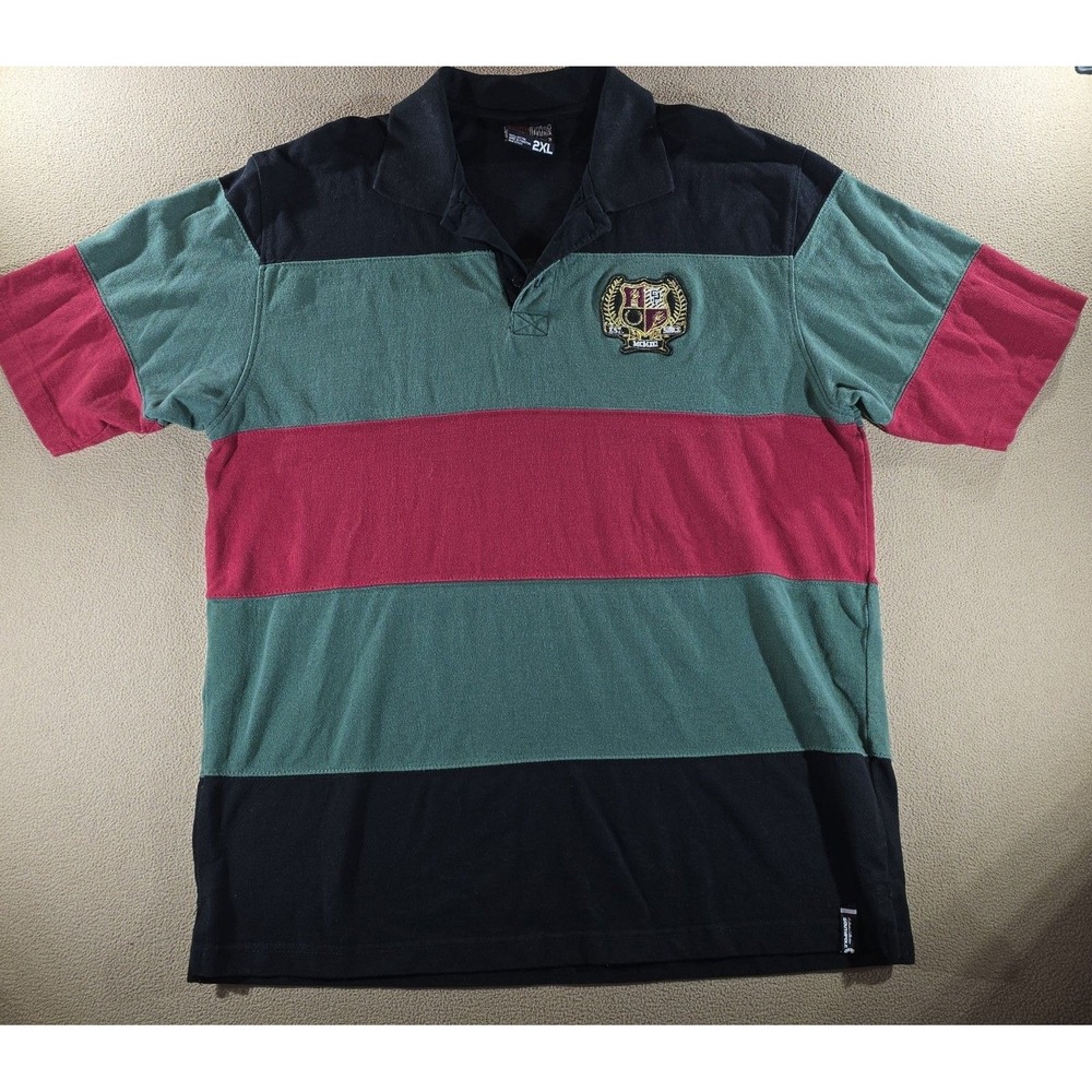 Southpole Men's Retro Y2K Knit Polo Shirt, Vintage South Pole Striped Shirt 2XL